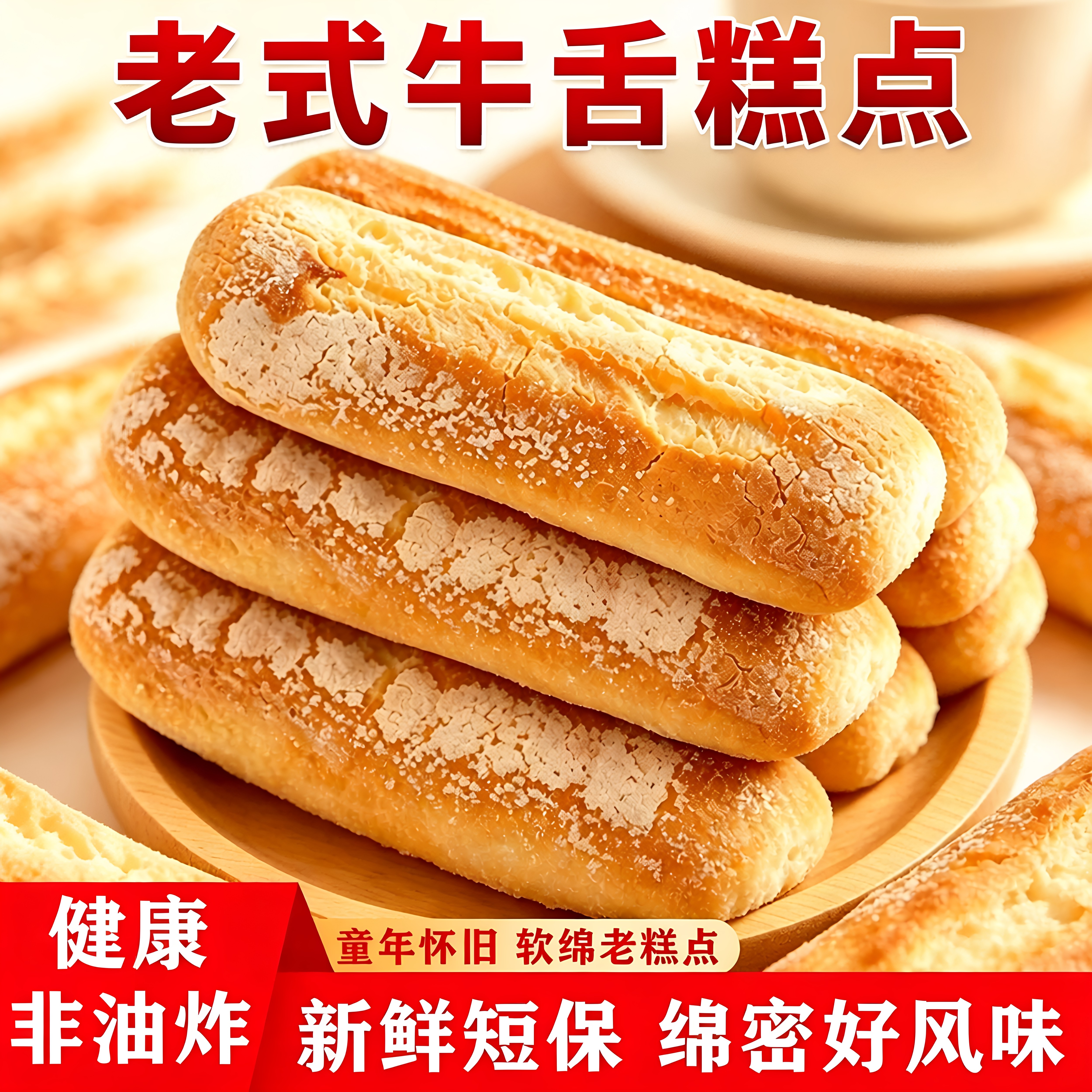 低脂低钠牛舌糕软绵老式糕点代餐