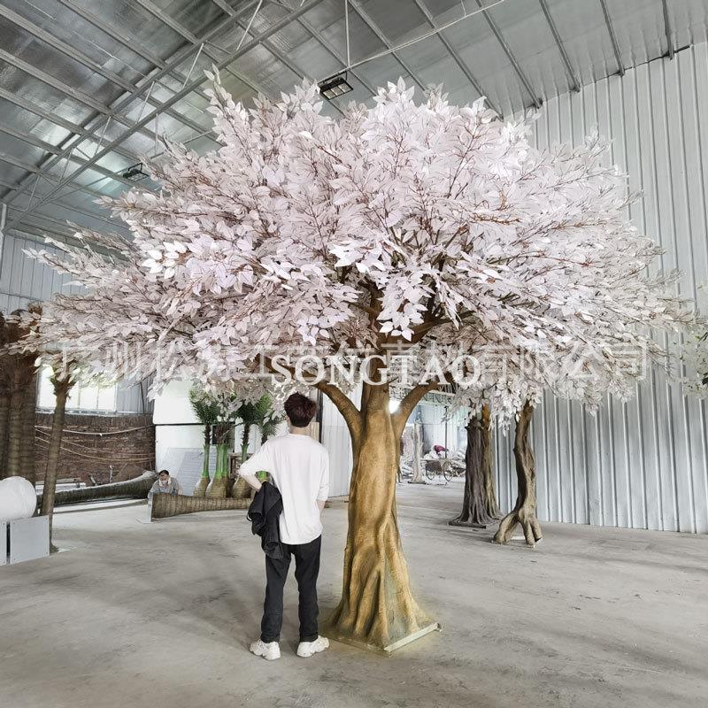 定制户外大型仿真榕树白色玻璃钢树杆仿真树园林景观工程假树