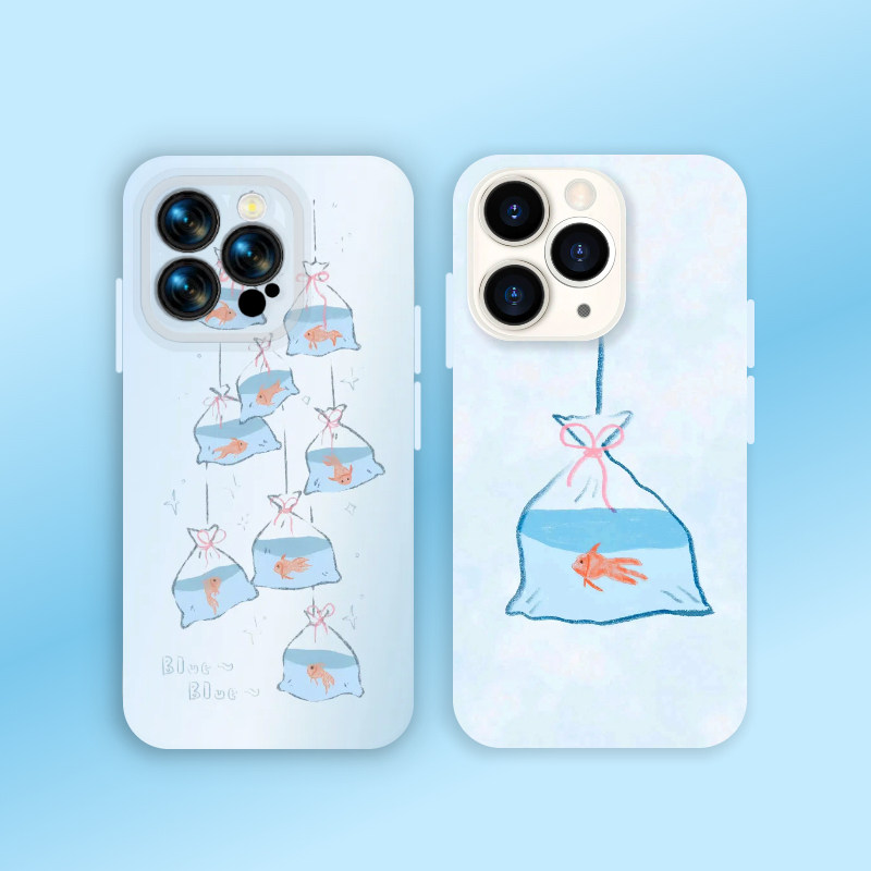 蓝色口袋鱼手机壳适用iPhone16promax苹果15菲林14可爱13情侣12华为mate70荣耀magic小米vivox200一加oppo软