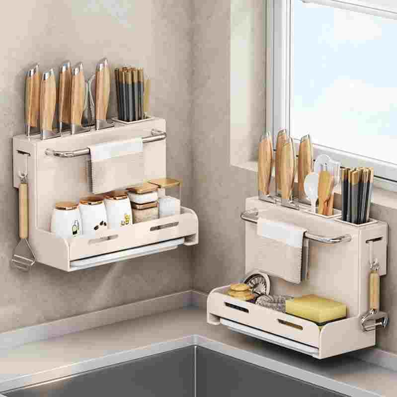 德国进口刀架置物架壁挂式厨房家用筷子筒多功能菜刀架筷笼一体架