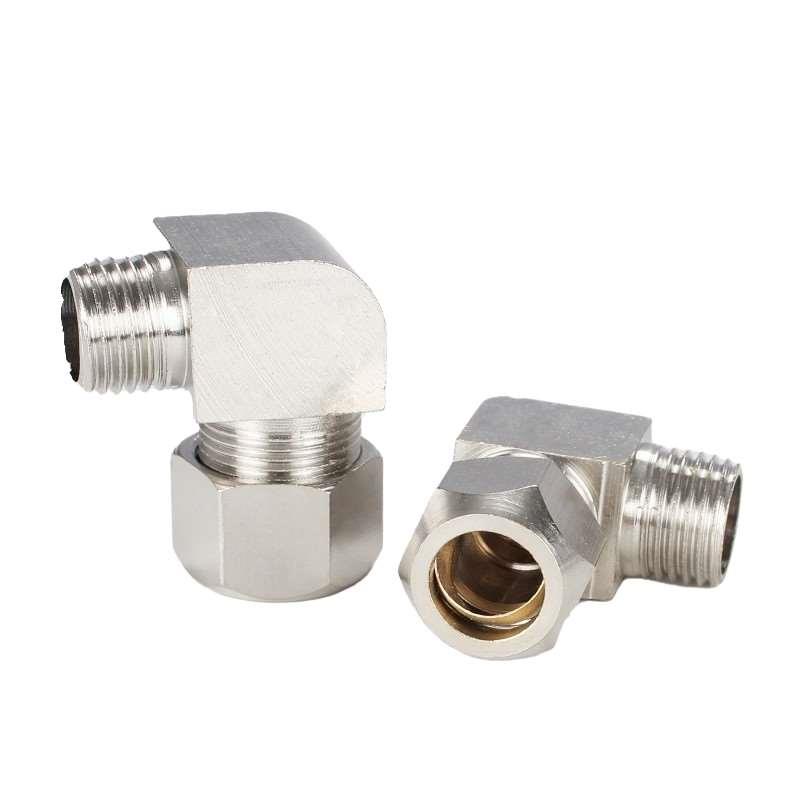 10个外螺纹铜卡套弯头铜管接头快拧PL10-02外丝直角弯头2分-10mm