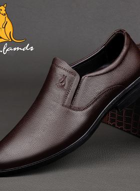 澳洲名袋鼠春季新款男士皮鞋牛皮真皮软底男鞋黑色商务正装皮鞋男