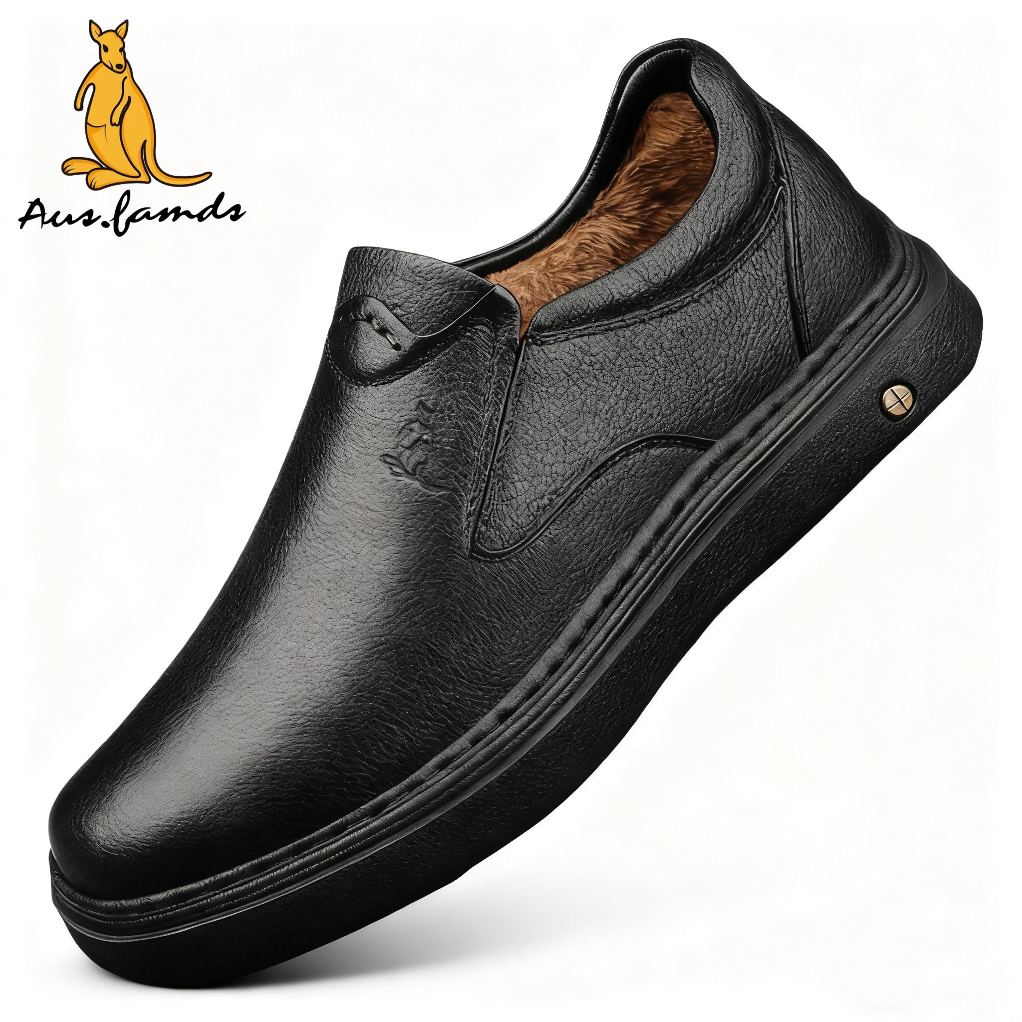 澳洲名袋鼠冬季新款加绒保暖中年商务鞋男软底轻奢真皮休闲棉鞋男