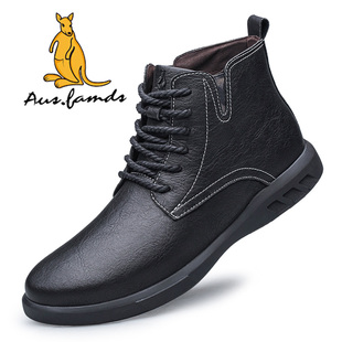 靴男 AUSFAMDS 澳洲名袋鼠秋季 高帮真皮耐磨马丁鞋 男户外徒步工装