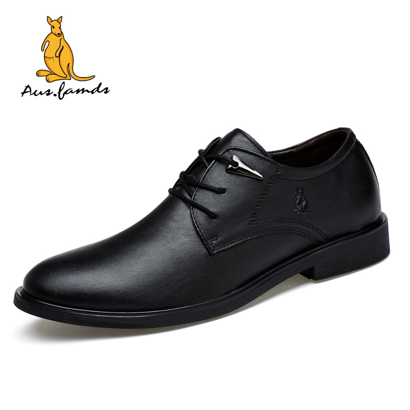 澳洲名袋鼠男士真皮商务休闲皮鞋