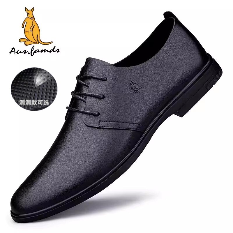 澳洲名袋鼠男鞋2026春季韩版真皮软底爸爸鞋商务正装男士休闲皮鞋