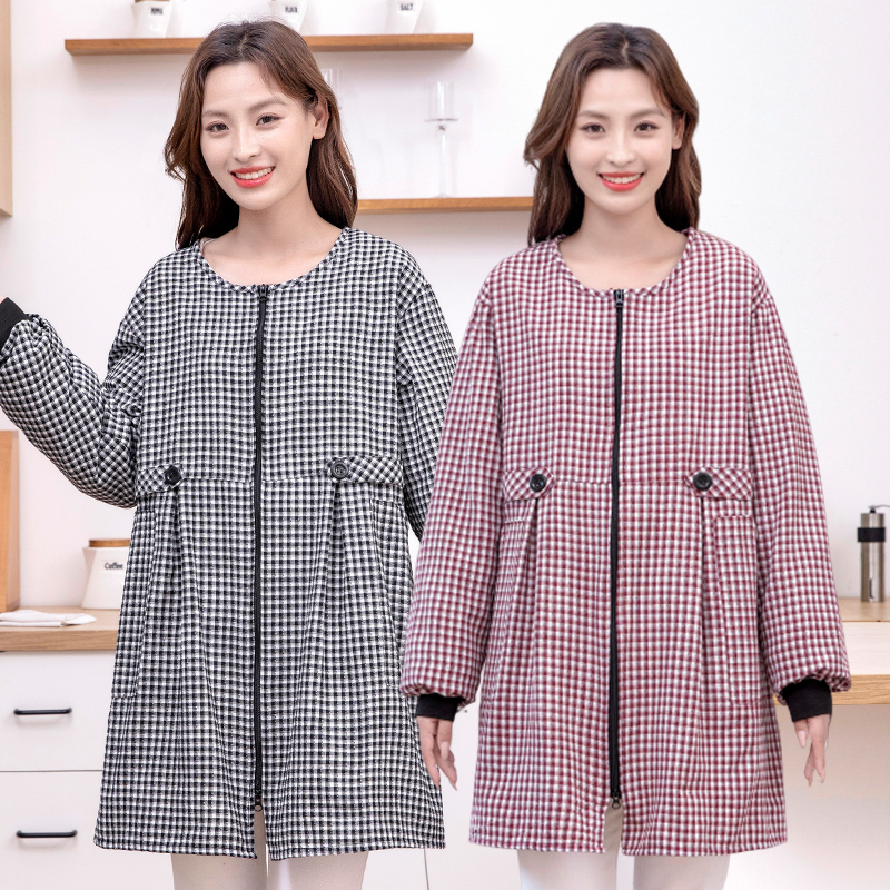 韩版女时尚收腰裙式棉布防污罩衣