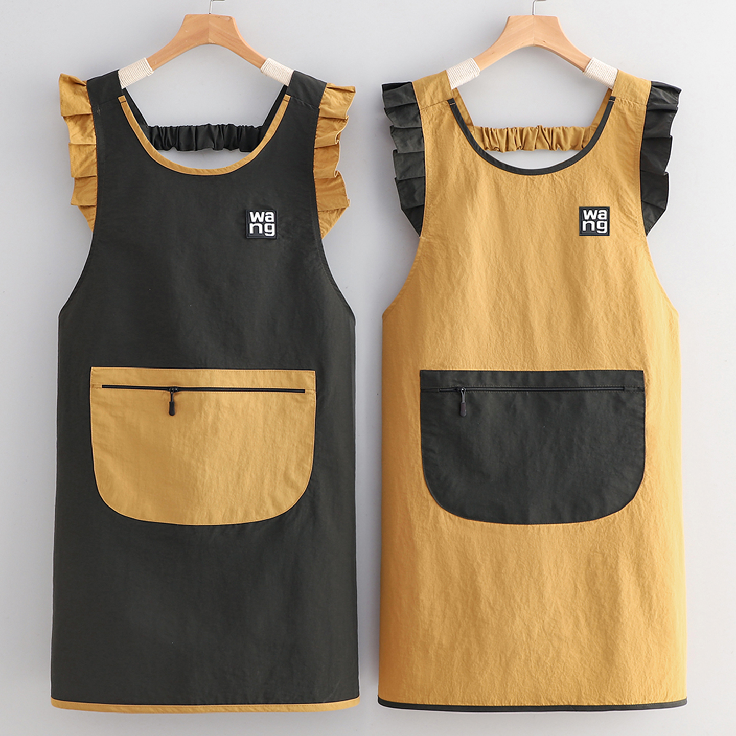 时尚花边荷叶袖防水坎肩式围裙