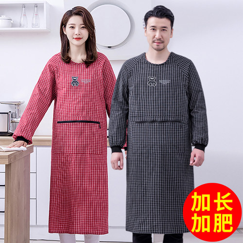 简约加长加肥棉布耐脏罩衣