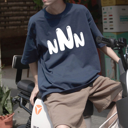 藏青色短袖T恤男款夏季潮牌美式复古高街港风日系休闲纯棉半袖ins