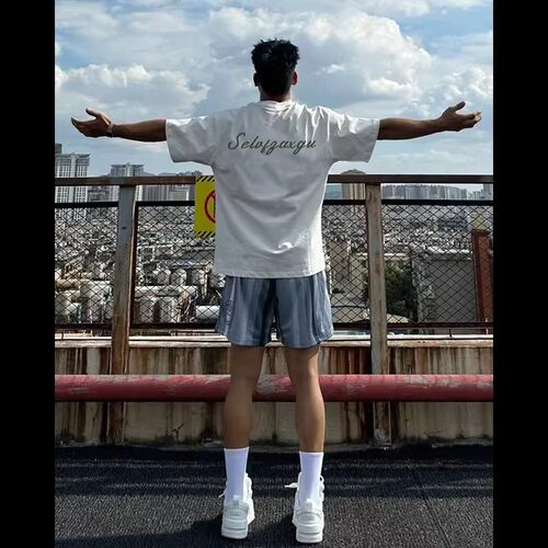 白色纯棉短袖t恤男夏季潮流潮牌宽松半袖美式复古设计感小众上衣