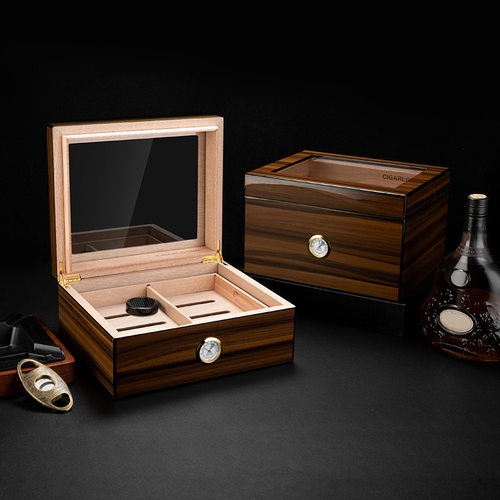 茄龙 （CIGARLOONG）雪松木雪茄保湿盒钢琴烤漆大容量多规格透明