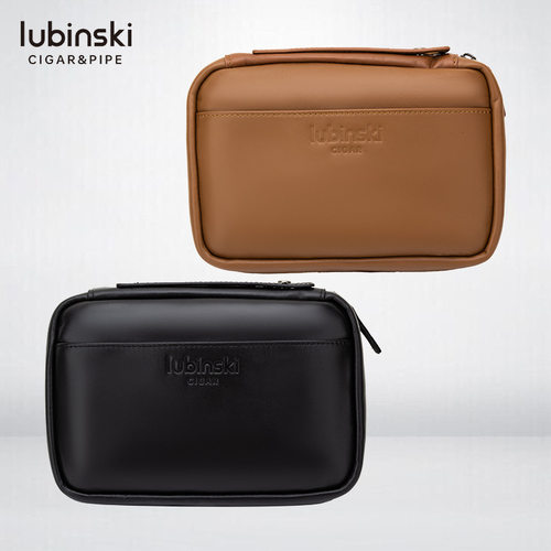 LUBINSKI雪茄牛皮便携包多功能雪松木烟槽含火机剪刀便携户外烟盒