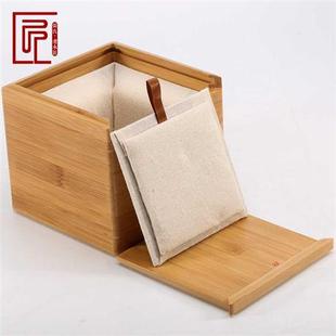 正方实木软包楠竹盒子主人杯抽拉收纳盒定做建盏茶叶盒礼品包装 盒