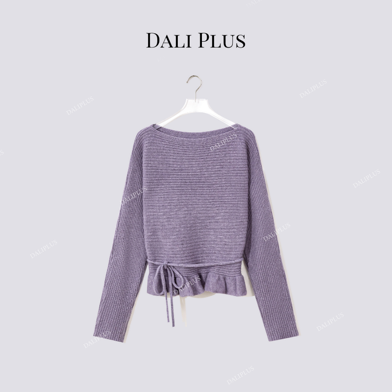 绵羊毛蝙蝠袖毛衣收腰系带针织