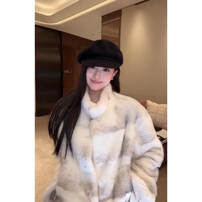 DALI PLUS“银十字水貂皮草”芬兰进口横排十字整貂外套-D5CH5596