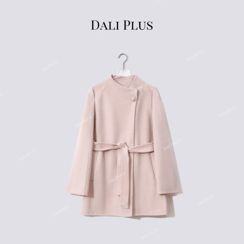 一粒扣系带双面呢大衣