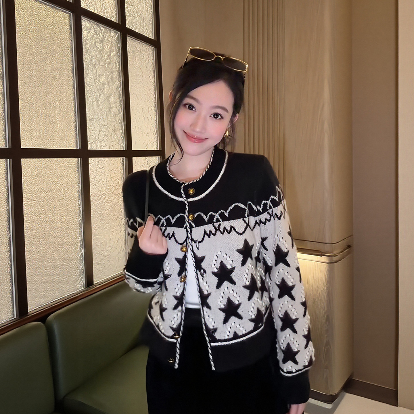 大李plus“雪山星星毛衣外套”绵羊毛山羊绒小香针织开衫SD608249