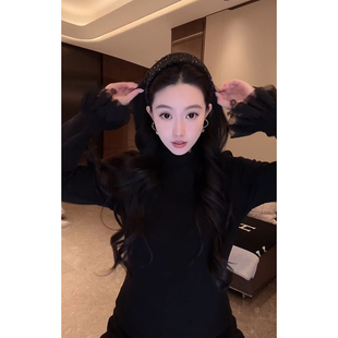 大李plus蕾丝绒木耳花边立领衬衫女冬季羊毛加厚内搭设计感打底衫