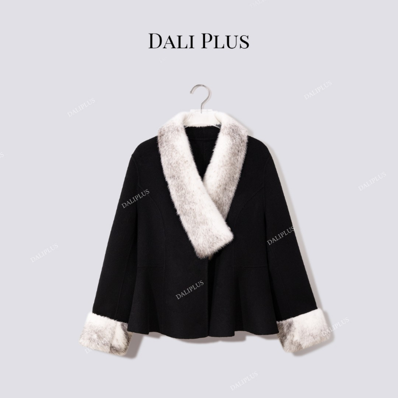 DALI PLUS‘’银十字貂”10羊绒90羊毛短款收腰毛呢外套-D5CH5430
