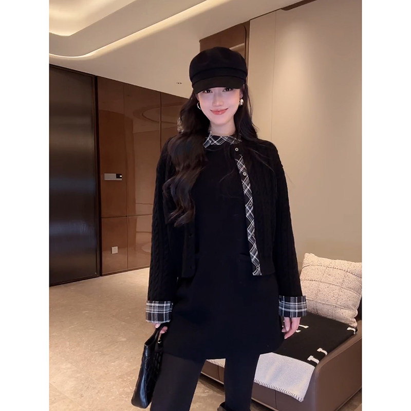 大李plus 格子拼接羊毛混纺缪系长袖连衣裙&针织开衫-D5SZ8222,女装/女士精品,毛针织衫,淘宝优惠券,粉丝福利购,淘宝优惠卷