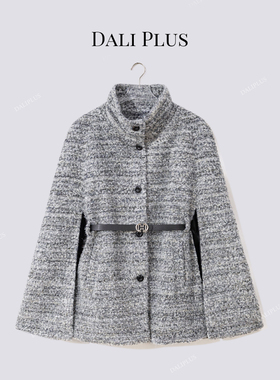 “斗篷款95白鹅绒服” 雪花灰圈圈呢大衣-D5ST1548