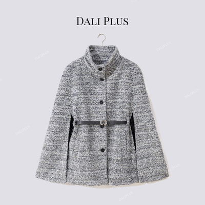 雪花灰圈圈呢大衣白鹅绒服