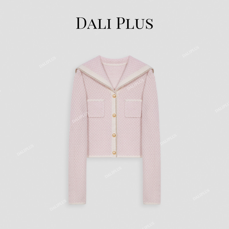 海军领樱花粉兔毛富家千金纱线减龄针织衫-D4ST0228