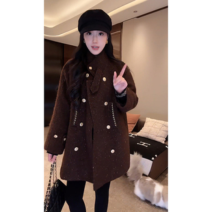 D5ST1540 双排扣呢子羽绒服 大李plus 金棕链条95白鹅绒服