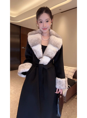 大李plus‘’丹麦进口银十字貂”长款羊绒羊毛毛呢大衣-D5CH5519