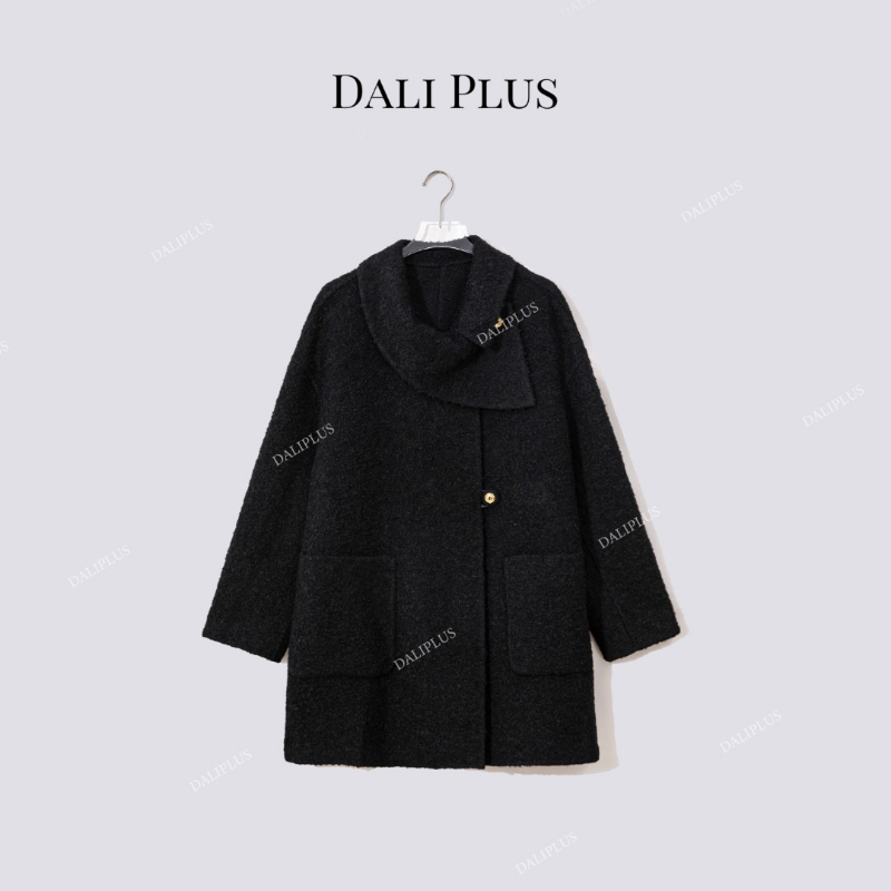 苏力羊驼圈圈毛+澳毛荡领呢大衣