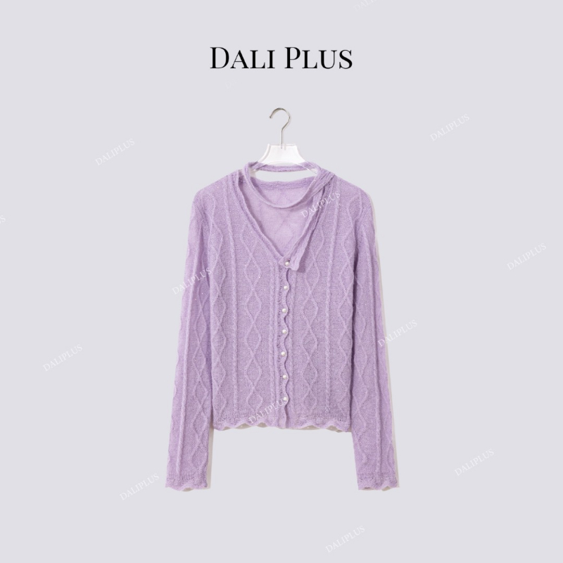 DALI PLUS“苏力羊驼飘带开衫”V领长袖针织-D5CK2067