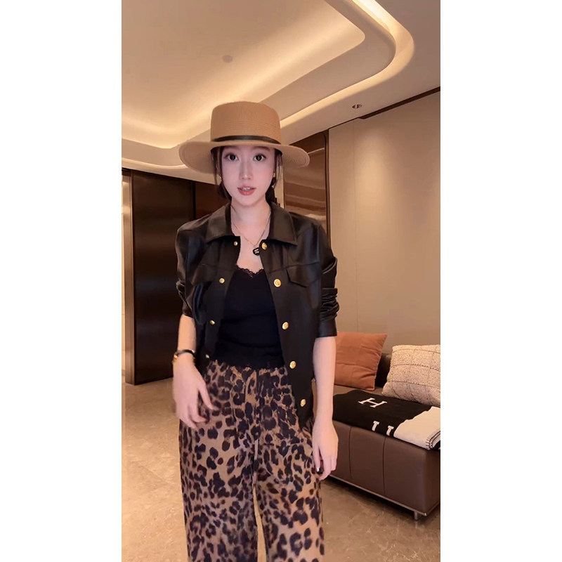 大李plus0.1mm纸皮小羊皮辟易外套女春季高级设计感黑色真皮上衣