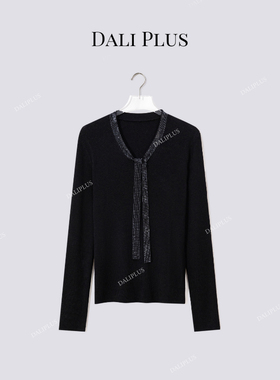 大李plus钻石飘带山羊绒羊毛混纺打底纸片人针织衫-D5CH5359