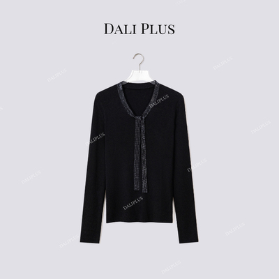 大李plus钻石飘带山羊绒羊毛混纺打底纸片人针织衫-D5CH5359