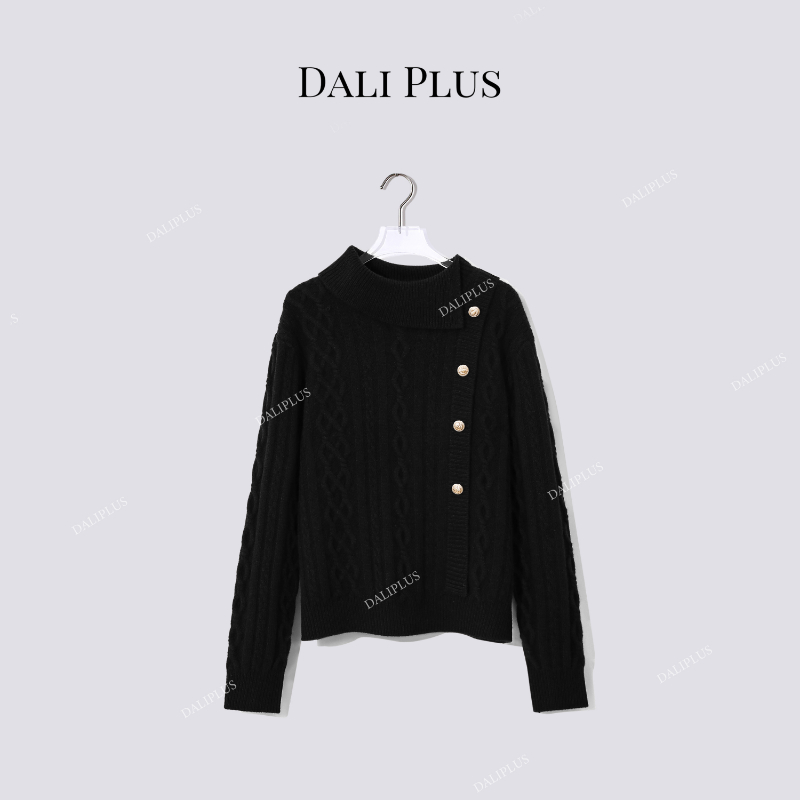 不规则翻领盘扣针织衫