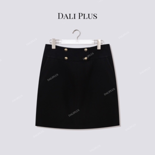 大李plus醋酸羊毛短款a字版半身裙女秋季山茶花扣高腰优雅裙子