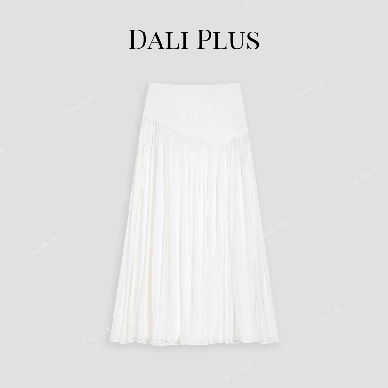 重工腰头醋酸拼接人丝网纱伞裙仙气百搭半身裙-D5CH4092