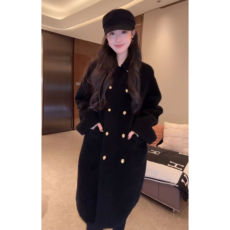 “黑金100绵羊毛加厚大衣”双排扣中长款外套-D5SC0021
