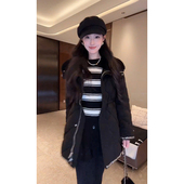 大李plus 黑银链条95白鹅绒服羊毛领收腰设计感菱形羽绒服女冬季