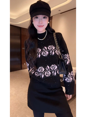 DALI PLUS“玫瑰毛衣”羊毛混纺半高领闪闪针织衫-D5MM3347