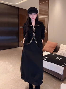 大李plus“羊毛呢花苞半身裙”松紧高腰显瘦呢子长裙-D5CH5453