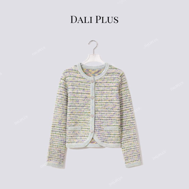 DALI PLUS“满钻爱心纽扣”彩绿色马海毛羊毛针织开衫-D5CH4646