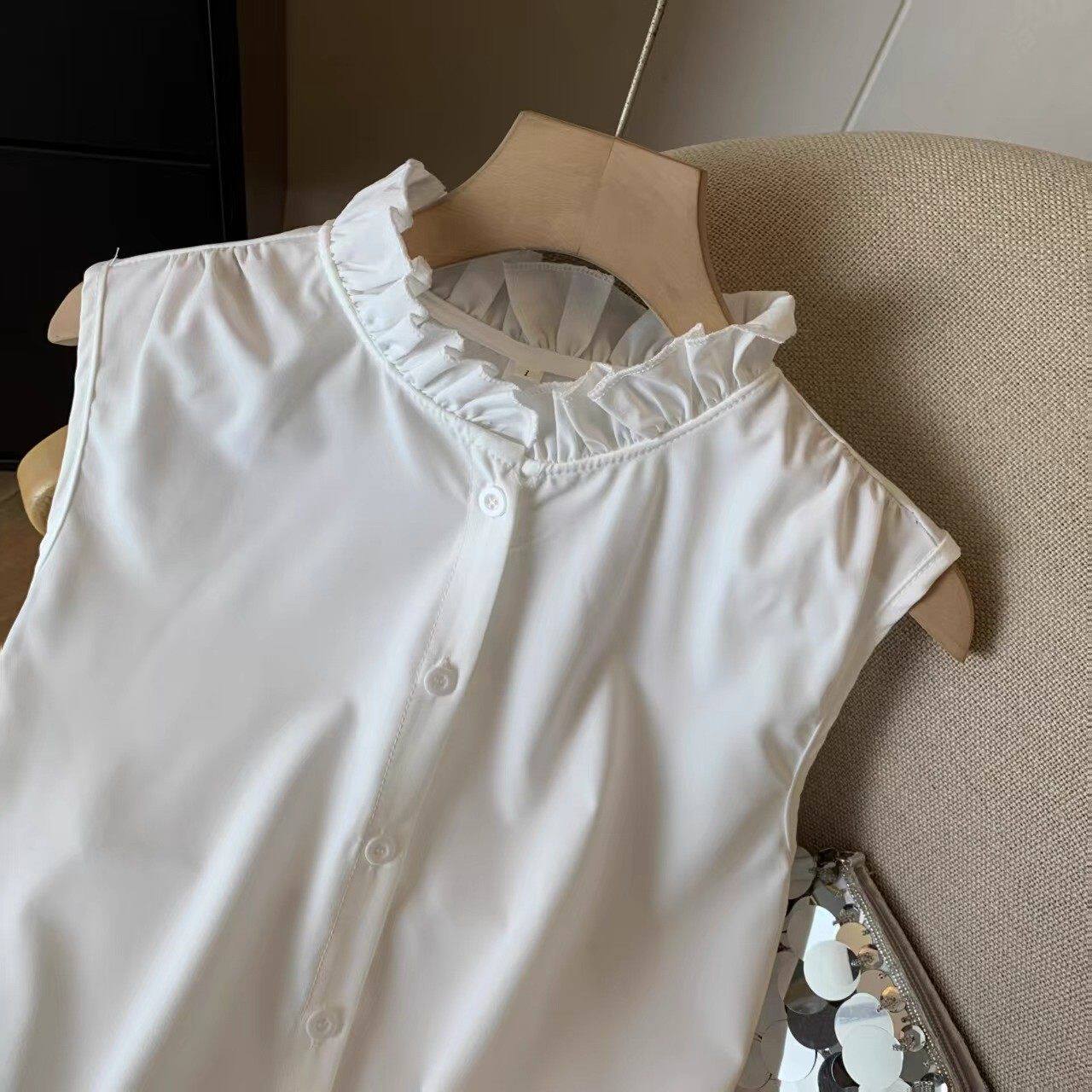 纯棉立领无袖衬衫女秋冬新款韩版百搭打底职业配西装毛衣假领子女