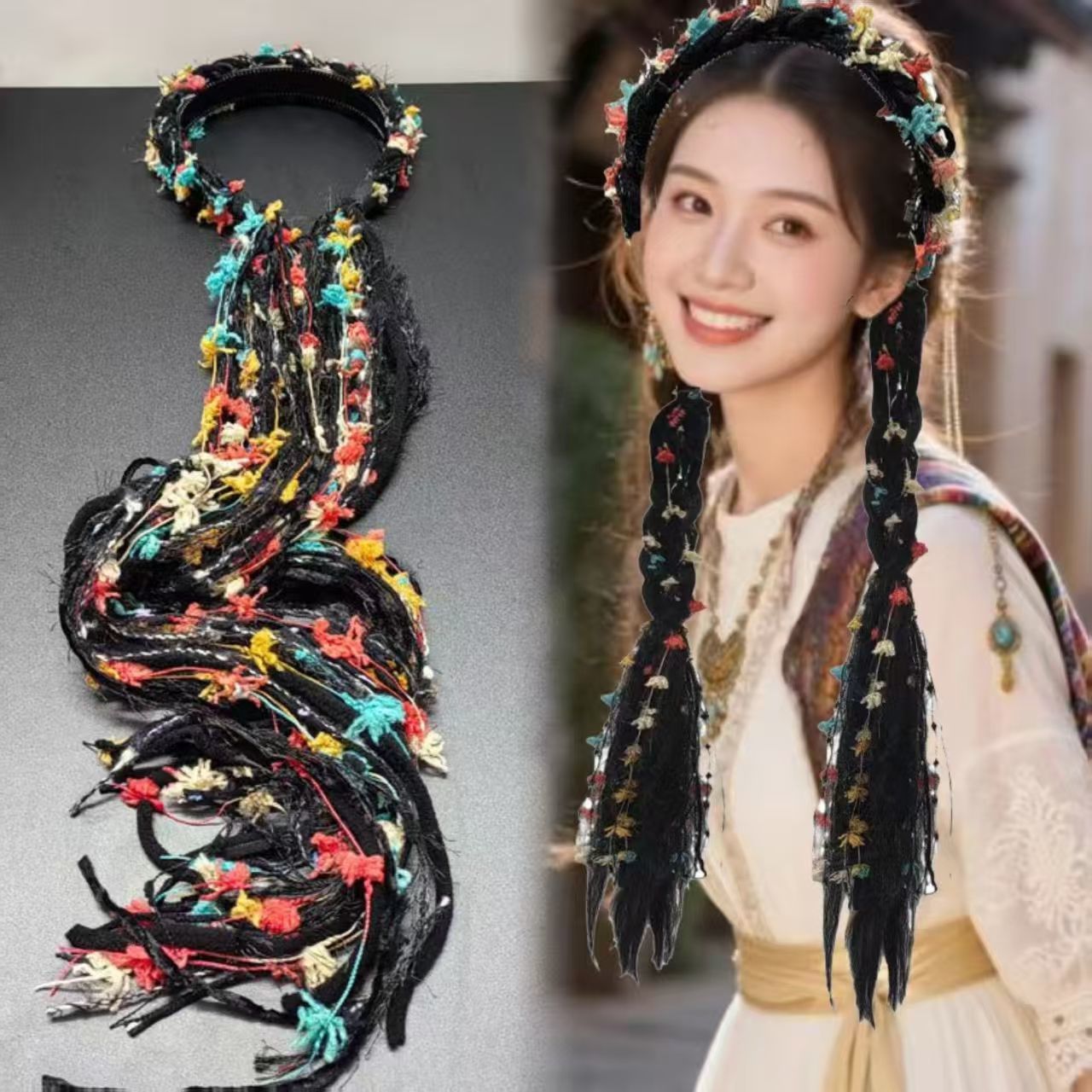 异域风小众设计藏族头饰手工编织发箍民族舞藏式演出头饰麻花辫