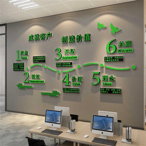 企业文化办公室墙面装饰创意公司背景会议室布置销售励志标语贴纸
