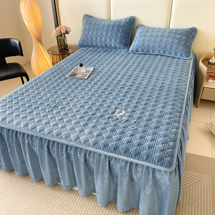 2025冬季 加厚牛奶绒床裙三件套高档刺绣床罩水晶绒床垫罩床单耐脏