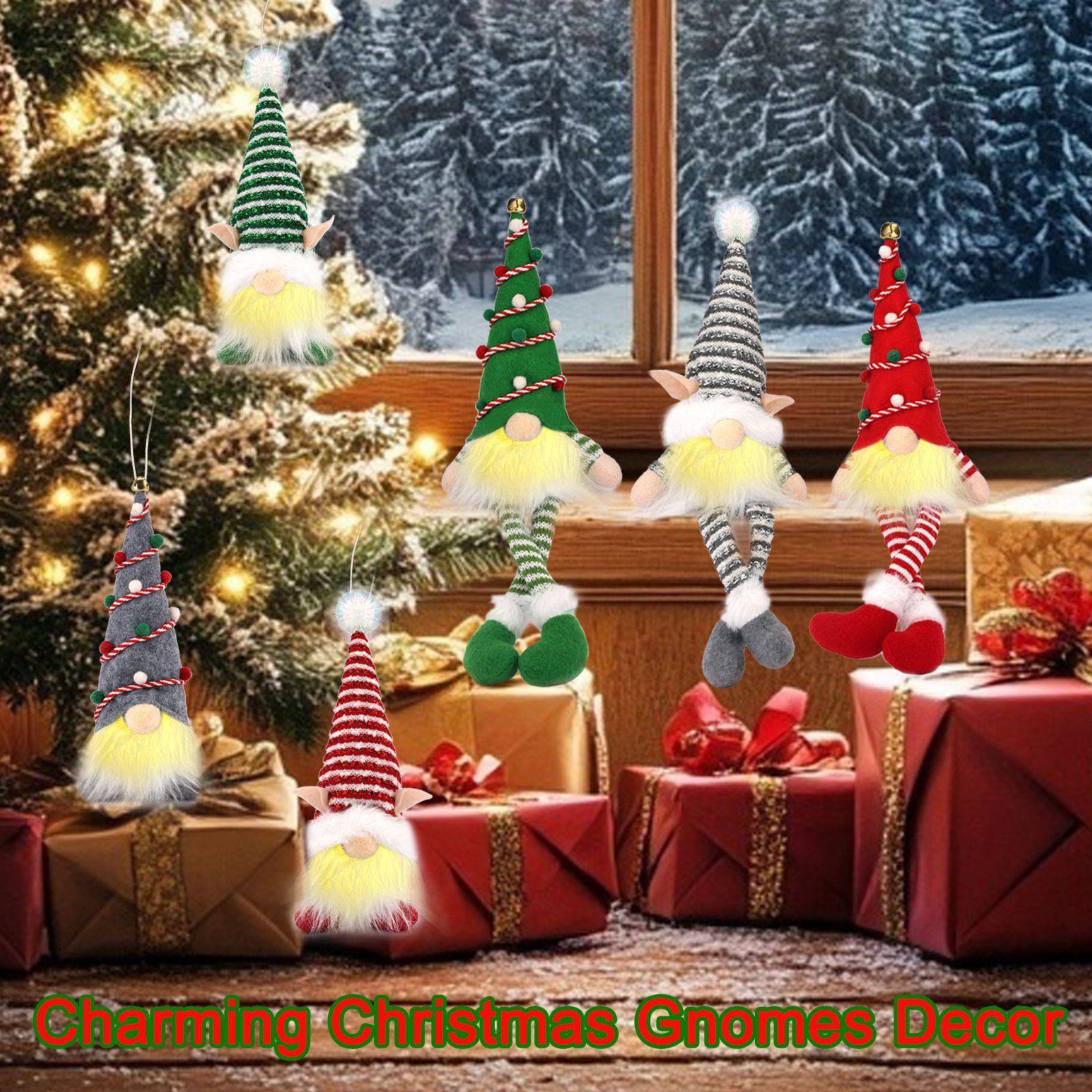 新款圣诞居家装饰发光森林人装扮圣诞树挂饰弹簧无脸娃娃装饰品