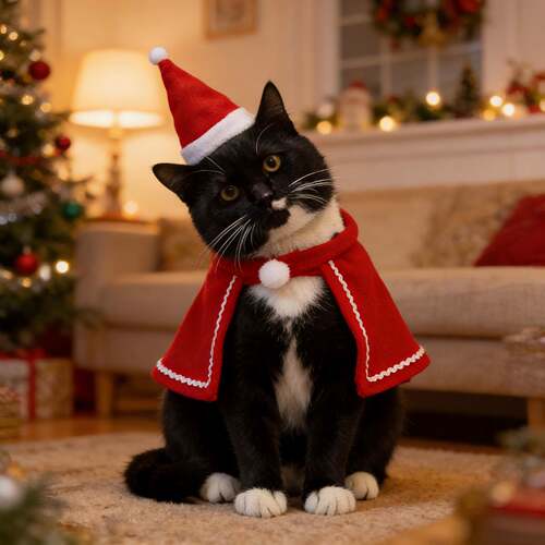 宠物新年喜庆披风圣诞款猫咪斗篷帽子套装小型犬秋冬保暖披肩