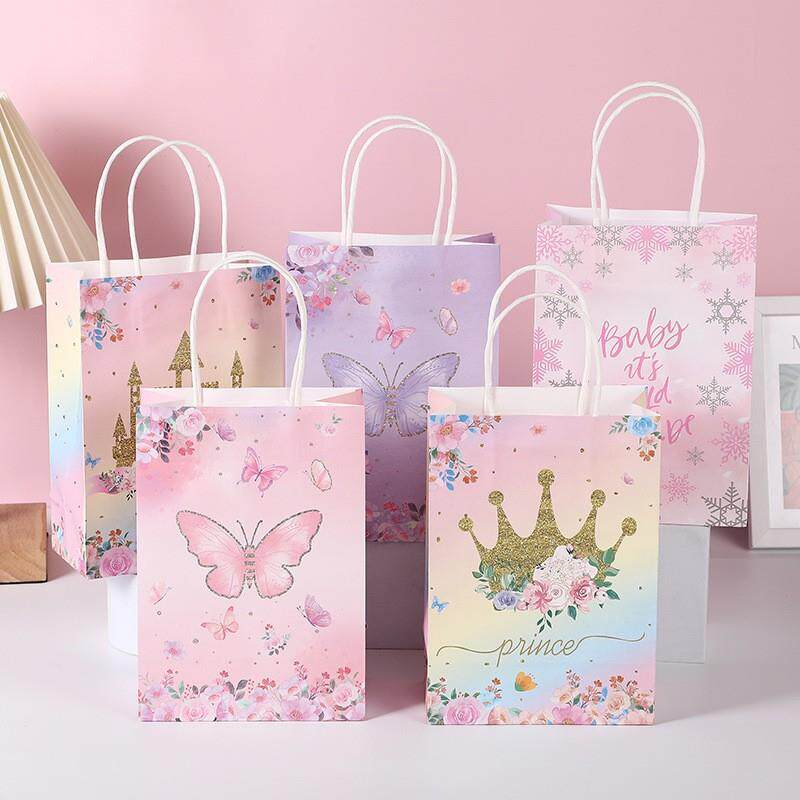 ins韩版礼品袋蝴蝶印花纸袋花皇冠城堡梦幻包装袋跨境供应手提袋